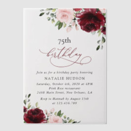 Burgundy Flowers, Pink Flowers, Boho, Birthday ベラム紙招待状