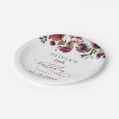 Burgundy Flowers, Pink Flowers, Boho, Birthday ペーパープレート (アングル)