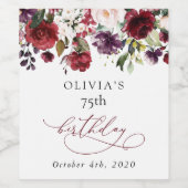 Burgundy Flowers, Pink Flowers, Boho, Birthday ワインラベル (シングルラベル)