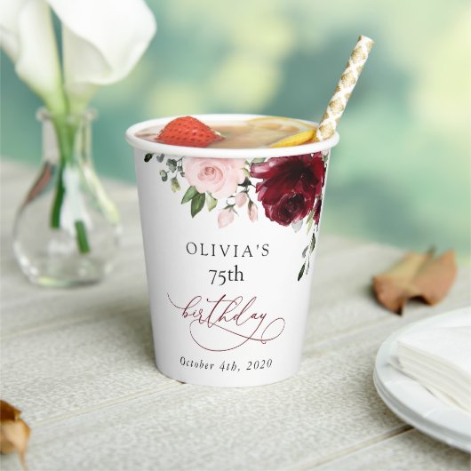 Burgundy Flowers, Pink Flowers, Boho, Birthday 紙コップ (インサイチュ)
