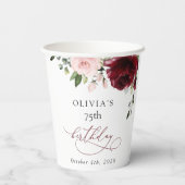 Burgundy Flowers, Pink Flowers, Boho, Birthday 紙コップ (裏面)