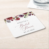 Burgundy Flowers, Pink Flowers, Boho Bridal Shower スクエアペーパーコースター (アングル)