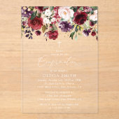 Burgundy Flowers, Pink Flowers, Boho, Confirmation アクリル招待状 (正面)
