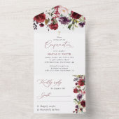 Burgundy Flowers, Pink Flowers, Boho, Confirmation オールインワン招待状 (内側)