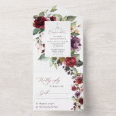 Burgundy Flowers, Pink Flowers, Boho, Confirmation オールインワン招待状 (内側)