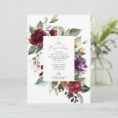 Burgundy Flowers, Pink Flowers, Boho, Confirmation 招待状 (スタンド正面)