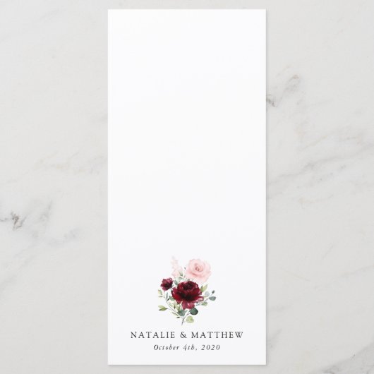 Burgundy Flowers, Pink Flowers, Boho, Wedding Menu メニュー (裏面)