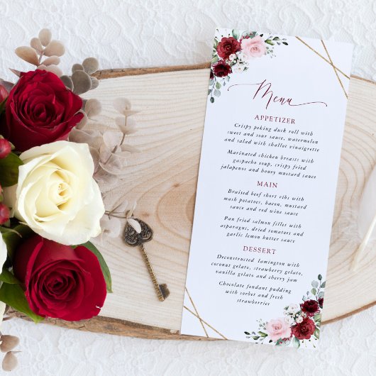 Burgundy Flowers, Pink Flowers, Boho, Wedding Menu メニュー