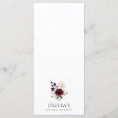 Burgundy Flowers, Pink Flowers, Bridal Shower Menu メニュー (裏面)