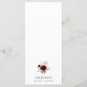 Burgundy Flowers, Pink Flowers, Bridal Shower Menu メニュー (裏面)