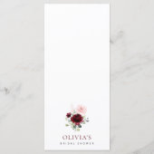 Burgundy Flowers, Pink Flowers, Bridal Shower Menu メニュー (裏面)