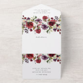 Burgundy Flowers, Pink Flowers, Floral Baptism オールインワン招待状 (外側)