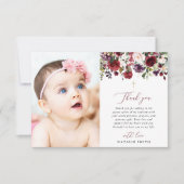 Burgundy Flowers, Pink Flowers, Floral Baptism サンキューカード (正面)