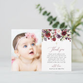 Burgundy Flowers, Pink Flowers, Floral Baptism サンキューカード (スタンド正面)