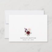 Burgundy Flowers, Pink Flowers, Floral Baptism サンキューカード (裏面)