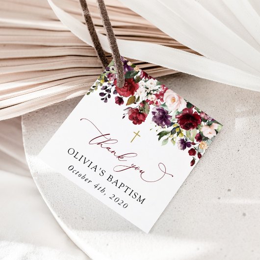 Burgundy Flowers, Pink Flowers, Floral Baptism フェイバータグ