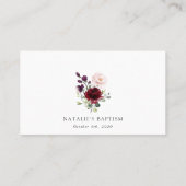 Burgundy Flowers, Pink Flowers, Floral Baptism プレイスカード (裏面)