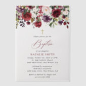 Burgundy Flowers, Pink Flowers, Floral Baptism ベラム紙招待状 (正面)