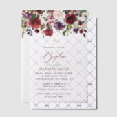 Burgundy Flowers, Pink Flowers, Floral Baptism ベラム紙招待状 (オフセット (招待状))