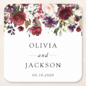 Burgundy Flowers, Pink Flowers, Greenery, Wedding スクエアペーパーコースター (正面)