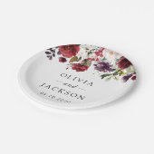 Burgundy Flowers, Pink Flowers, Greenery, Wedding ペーパープレート (アングル)