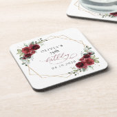 Burgundy Flowers, Red Flowers, Boho, Birthday コースター (左側)