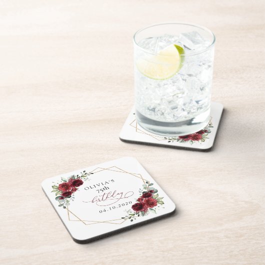 Burgundy Flowers, Red Flowers, Boho, Birthday コースター (右側)