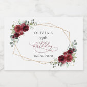 Burgundy Flowers, Red Flowers, Boho, Birthday スパークリングワインラベル (シングルラベル)