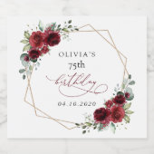 Burgundy Flowers, Red Flowers, Boho, Birthday スパークリングワインラベル (シングルラベル)