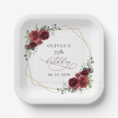 Burgundy Flowers, Red Flowers, Boho, Birthday ペーパープレート (正面)