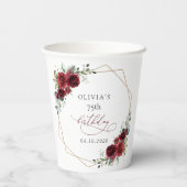 Burgundy Flowers, Red Flowers, Boho, Birthday 紙コップ (裏面)