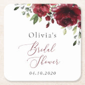 Burgundy Flowers, Red Flowers, Boho, Bridal Shower スクエアペーパーコースター (正面)