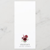 Burgundy Flowers, Red Flowers, Bridal Shower Menu メニュー (裏面)