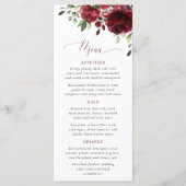 Burgundy Flowers, Red Flowers, Bridal Shower Menu メニュー (正面)