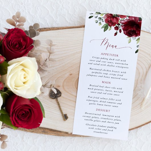 Burgundy Flowers, Red Flowers, Bridal Shower Menu メニュー