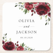 Burgundy Flowers, Red Flowers, Floral Wedding スクエアペーパーコースター (正面)