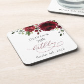 Burgundy Flowers, Red Flowers, Greenery, Birthday コースター (左側)