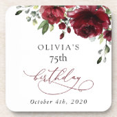 Burgundy Flowers, Red Flowers, Greenery, Birthday コースター (正面)