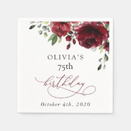 Burgundy Flowers, Red Flowers, Greenery, Birthday スタンダードカクテルナプキン