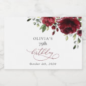 Burgundy Flowers, Red Flowers, Greenery, Birthday スパークリングワインラベル (シングルラベル)