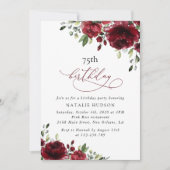 Burgundy Flowers, Red Flowers, Greenery, Birthday 招待状 (正面)