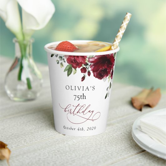 Burgundy Flowers, Red Flowers, Greenery, Birthday 紙コップ (インサイチュ)