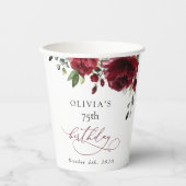 Burgundy Flowers, Red Flowers, Greenery, Birthday 紙コップ (正面)