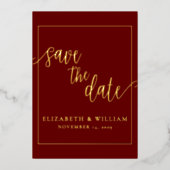 Burgundy Foilの発表の日付を結婚保存する 箔招待状 (正面)