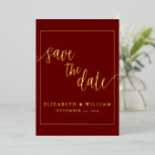Burgundy Foilの発表の日付を結婚保存する 箔招待状 (立ち正面)