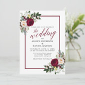 Burgundy Frameフローラ緑の書道結婚の 招待状 (スタンド正面)