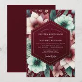 Burgundy Gilded Bloom Wedding 招待状 (正面/裏面)
