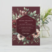 Burgundy Gilded Blossom Romance Wedding 招待状 (スタンド正面)