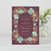 Burgundy Gilded Blossom Romantic Wedding 招待状 (スタンド正面)