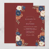 Burgundy Gilded Blossom Wedding 招待状 (正面/裏面)